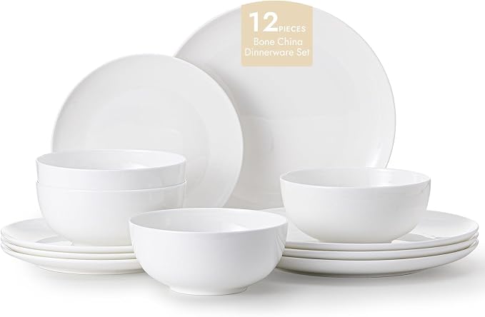 12-Piece Bone China Dinnerware Set by KINGSTONE