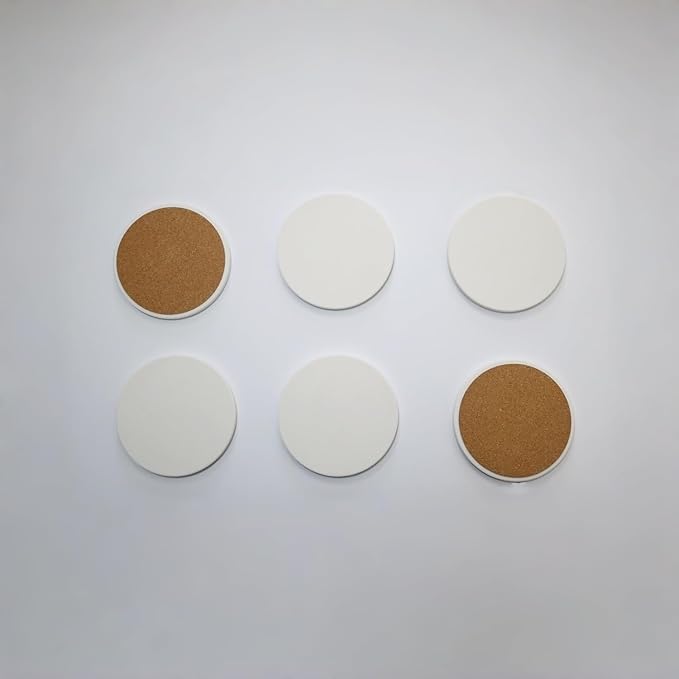 Beige-White Stoneware Coasters Set of 6 Water Absorbing Drink Coasters - Image 6