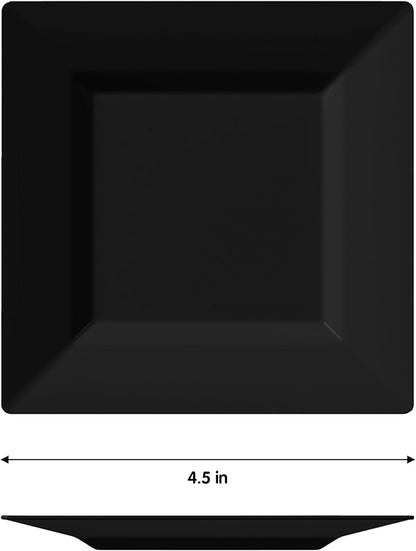 Exquisite Mini Disposable Appetizer Plates - 100 Pack 4.5 In. x 4.5 In. Black Plastic Dessert Plates - Elegant Design for Weddings, Birthdays, and Formal Parties - Stackable and Convenient - BPA Free