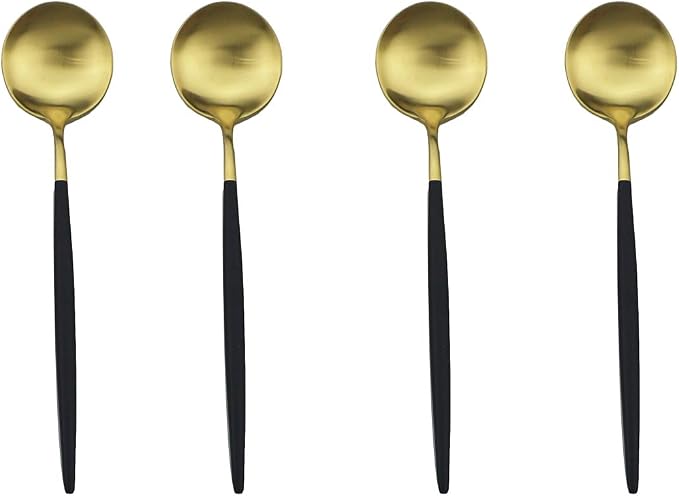 Black Gold Flatware, Royal 4 Piece Matte Black Handle 18/10 Stainless Steel by Gugrida