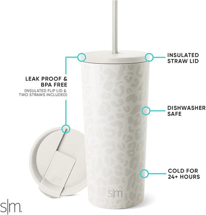 Simple Modern Iced Coffee Tumbler, Insulated | 20oz | Leopard | Reusable - Image 2