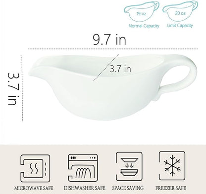 20 OZ Gravy Boat - White Meat Sauce Boat With Spoon - Perfect for Gravy, Sauces and Syrups, Salad Dressings, Creamer, Broth, and More Server