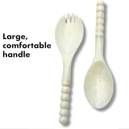 SS CRAFTS INDIA Premium 11" Pearl White Beaded Resin Salad Servers | Set of 2 - Image 2