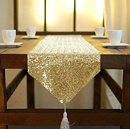 ShinyBeauty Gold Table Runner 90 Inches Long Sequin Table Runner by ShinyBeauty