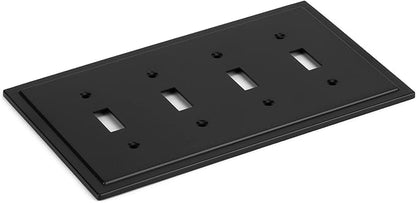 Henne Bery Modern Edge Decorative Wall Plate Switch Plate Outlet Cover, Durable Solid Zinc Alloy (Quad Toggle, Matte Black)