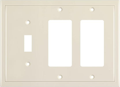 Henne Bery Modern Edge Decorative Wall Plate Switch Plate Outlet Cover, Durable Solid Zinc Alloy (Single Toggle/Double Decorator, Light Almond)