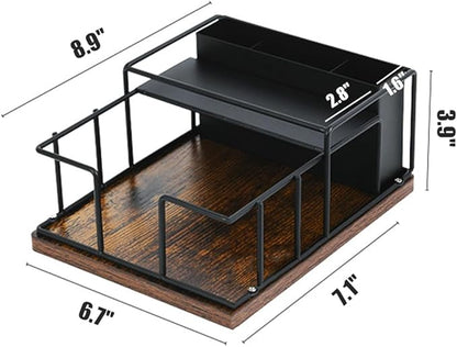 Napkin Holder for Table, Countertop Organizer - Flatware Holder for Forks, Spoons, Knives, Napkin Dispenser and Salt and Pepper Shakers Storage, Kitchen Cutlery Caddy for Dining Table, Buffet, Camping