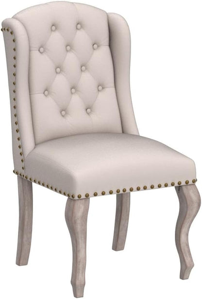chairus Tufted Parsons Dining Chairs Set of 4, French Country Upholstered Dining Room Chairs with Nailhead Trim & Curved Wood Legs, Farmhouse High Back Armless Side Kitchen Chairs, Beige Linen