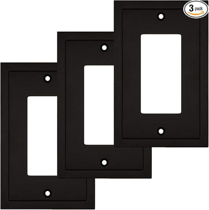Modern Edge Decorative Wall Plate Switch Plate Outlet Cover, Durable Solid Zinc Alloy (Single Decorator 3PK, Matte Black)