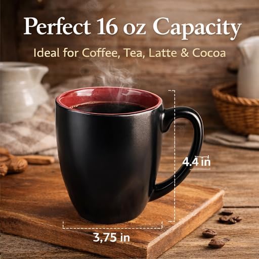 GBhome 16 oz Coffee Mugs Set of 6, Ceramic Coffee Cups- Red - Image 8
