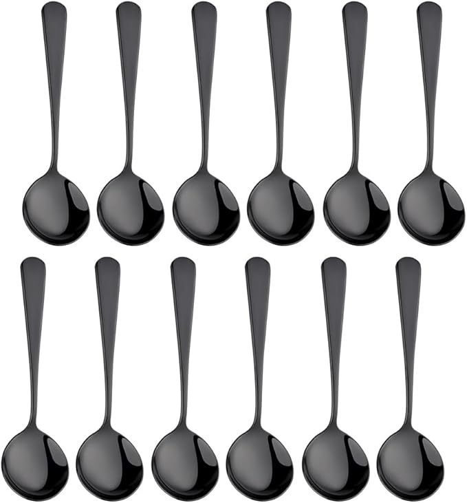 Broth Round Spoon Set, 12 Piece Reusable Stainless Steel Dinner Table Cereal by BISDARUN