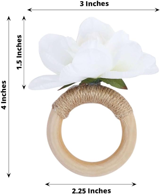 Efavormart 4 Pack White Artificial Flower Napkin Rings - Image 3