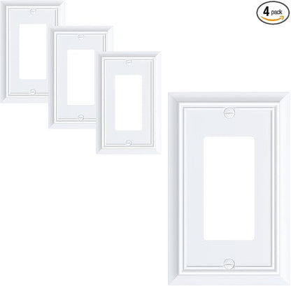 4-Pack Decorator Wall Plate Cover, Pure White Decorative Switch Plates and Outlet Covers, Durable Natural Bamboo Fiber Wall Plates for Electrical Outlets, Receptacle, GFCI Outlet, Dimmer Switch