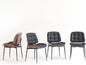 Mid Century Modern Dining Chairs with Walnut Grain Back, Black Faux Leather Dining Room Chairs Set of 4, Checkered Soft Cushion Kitchen Chairs with Adjustable Foot Pads