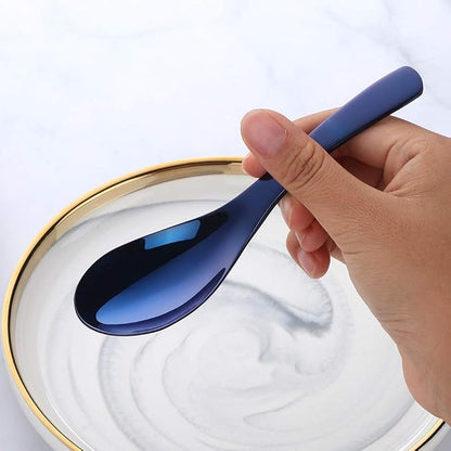 Blue Soup Spoons, Stainless Steel Polished Thick Heavy Duty Asian Rice Table - Image 4