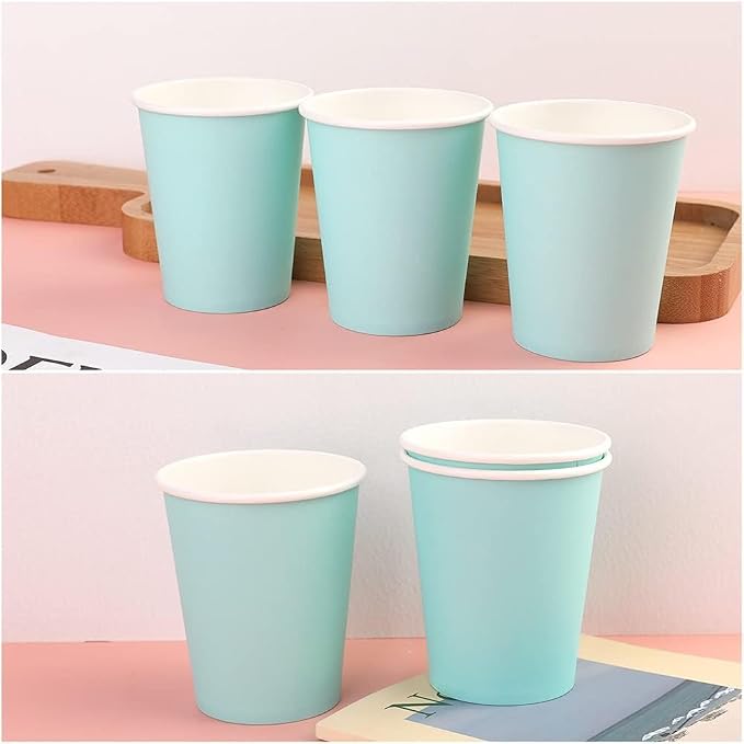 25 Pack 8 oz Disposable Paper Cups, Light Blue Paper Coffee Cups | Beverage - Image 4