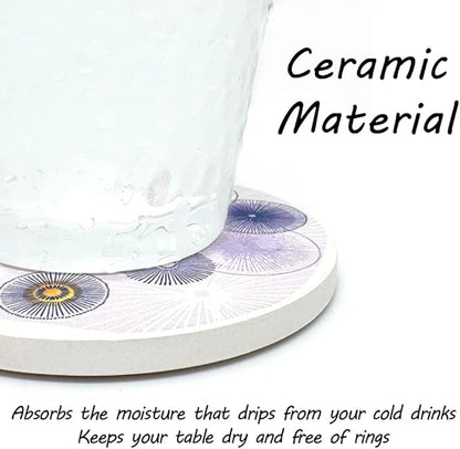 AD Set of 6 Coasters for Drinks Absorbing Round Ceramic Stone Coaster with Cork Base Tabletop Protection Mat for Mugs and Cups,Office,Kitchen (Color Droplets)