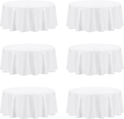 PureFit 6 Pack Round White Table Cloths 70 Inch for Round Tables, Stain and Wrinkle Resistant Table Linens for Home Use, Wedding, Party, Banquet and Camping