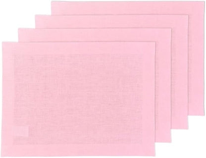 Solino Home Linen Placemats Set of 4 - Pink Lemonade Placemats 14 x 19 Inch - 100% Pure Linen Table Place Mats for Valentines, Spring, Easter - Fete