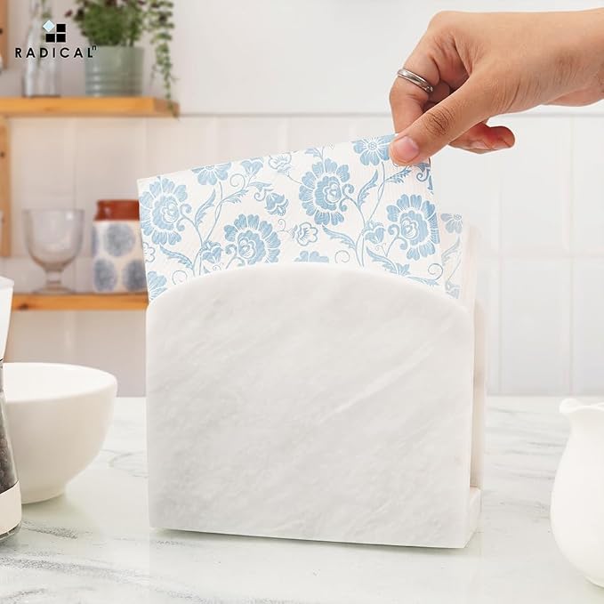 Radicaln Marble Napkin Holder 5.5" Inch White Handmade Dining Table Napkins - Image 2