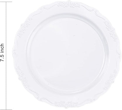 DaYammi 60PCS White Plastic Plates, Heavy Duty White Disposable Premium 7.5inch Dessert Cake Salad Appetizer Plates Hard Plastic Platos Disposable for Party Wedding