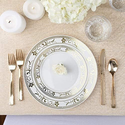125-Piece White and Gold Floral Fancy Plastic Plates Disposable - Image 3