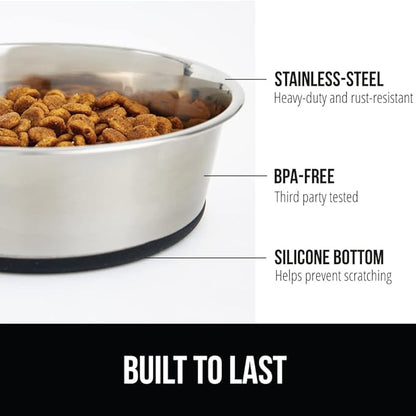 GORILLA GRIP Dog Bowl, Holds 8 Cups (64 fl oz), Heavy Duty Metal Food and Water Bowl for Feeding Dogs and Cats, Easy Clean, Dishwasher Safe, Rust Resistant Stainless Steel, BPA Free Rubber Base, Black