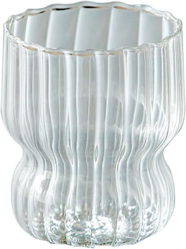 300ml/10oz Minimalist Vertical Patterned Glass Cup, Thickened Transparent Glass by CAPIJIONG