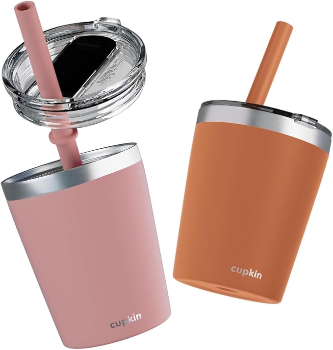 CUPKIN Steel Cup, The Original 8 oz Stackable Stainless Steel Silicone Straw Cup by CUPKIN