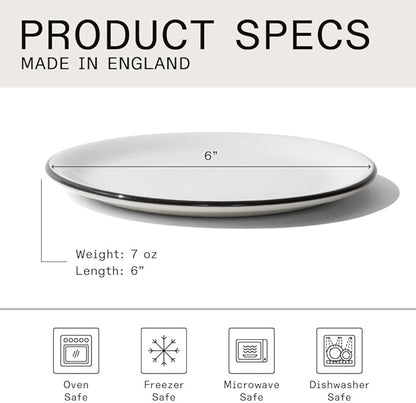 Made In Cookware - Set of 4 - Bread and Butter Plates - White With Black Rim - Porcelain England