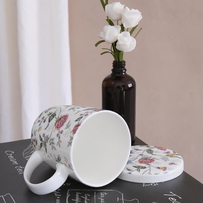 Sizikato Porcelain Mug with Lid, 10oz Bone China Milk Mug Coffee Mug, Colorful - Image 6