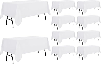 sancua 10 Pack White Tablecloth 60 x 84 Inch, Rectangle Table Cloth for 4ft Tables - Stain and Wrinkle Resistant Washable Polyester Table Cover for Dining Wedding Banquet Party Buffet Restaurant