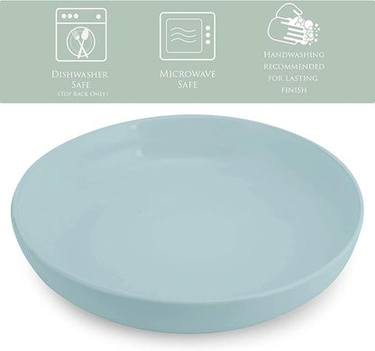 Elanze Designs Bistro Glossy Ceramic 8.5 inch Shallow Pasta Dinner Bowls Set of 4 - Perfect for Everyday uses from Italian Style Pasta to Caesar Salad, and Ramen to Pho, Ice Blue