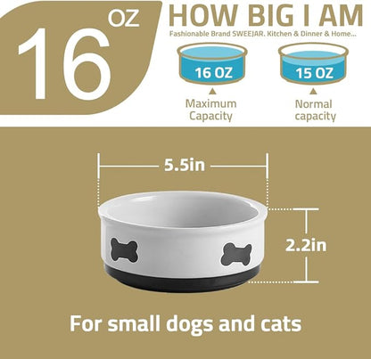Sweejar Ceramic Dog Bowls with Bone Pattern, Dog Food Dish for Small Dogs, Porcelain Pet Bowl for Water 16 Fl Oz (Pink)