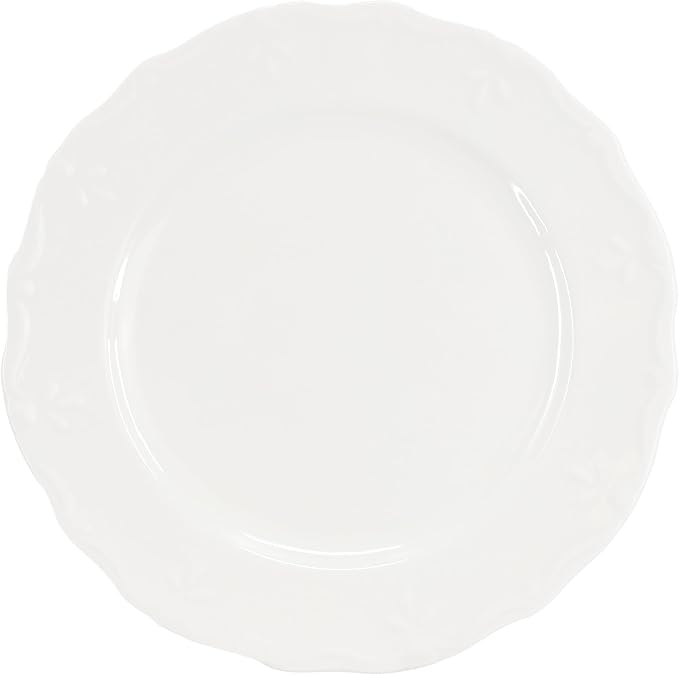 Elama Henryi 6 Piece Embossed Rim Detail Porcelain White Dinner Plate Set - Image 2