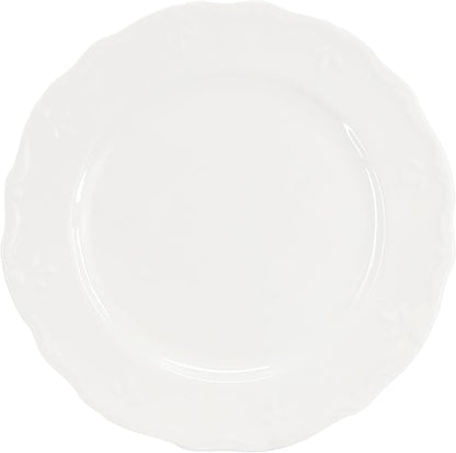 Elama Henryi 6 Piece Embossed Rim Detail Porcelain White Dinner Plate Set - Image 2