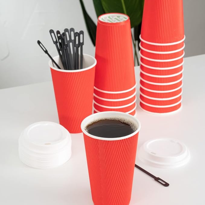 Restaurantware 16 Ounce Ripple Wall Disposable Coffee Cups, 500 Insulated Red - Image 10