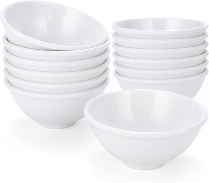 Mini Dipping Bowls Set, Soy Sauce Dishes 4.5 Oz 3.5 Inch Mini Bowls Set,Unbreakable Melamine Plastic Bowls for BBQ Sauce, Seasoning Condiments Appetizer, White,12 Pack