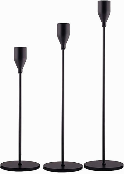 Matte Black Candle Holders Set of 3 for Taper Candles, Decorative Candlestick Holder for Wedding, Dinning, Party, Fits 3/4 inch Thick Candle&Led Candles (Metal Candle Stand)