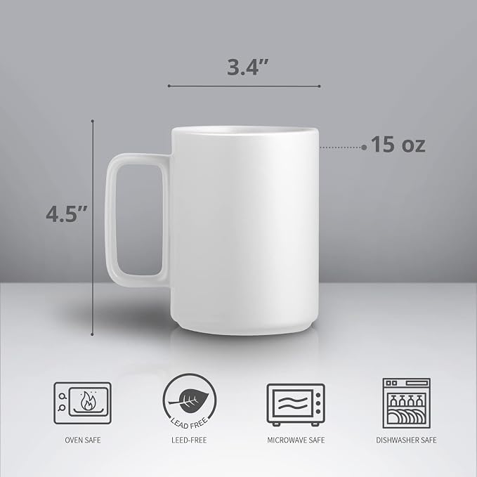 E-liu Large 15 Ounces Porcelain Coffee Mug Tea Mugs Set of 6 | Cups - Image 2