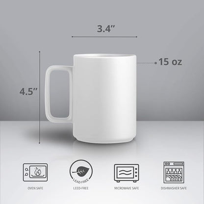 E-liu Large 15 Ounces Porcelain Coffee Mug Tea Mugs Set of 6 | Cups - Image 2