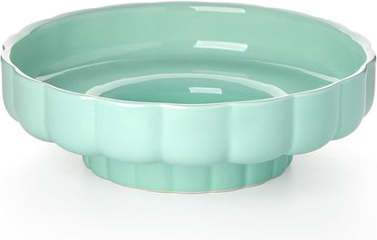 Nucookery Ceramic Petal Fruit Bowl for Kitchen Counter, 11 Inch Modern Decorative Bowl, Elegant Fruit & Vegetable Storage Container, Large Bread Basket, Mint Green