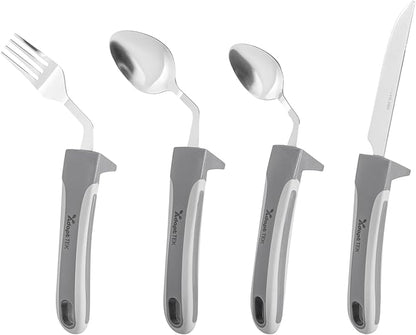 Restaurantware Adaptive Cutlery 1 Set 9.84 x 5.12 x 1.57 Inches Stainless Steel Ergonomic Utensils Non-Slip Wide-Handle Gray Utensils For Arthritis And Limited Mobility