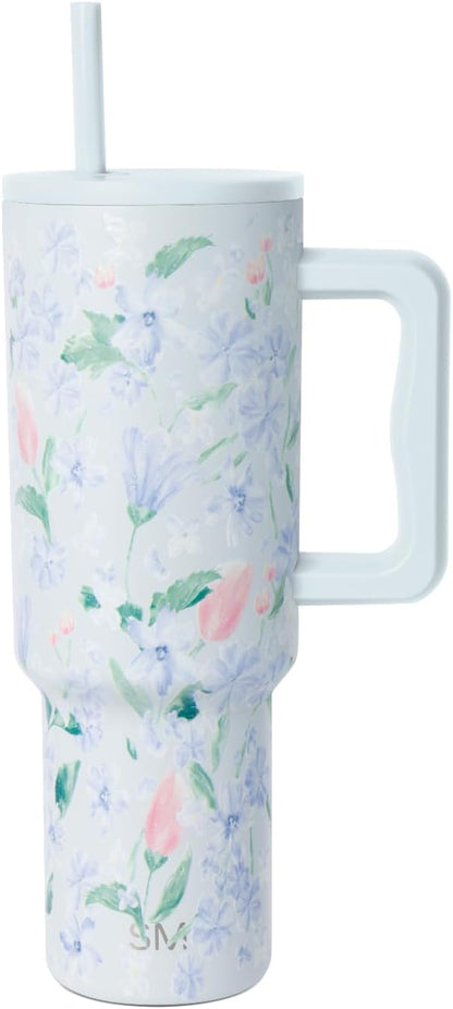 Simple Modern Tumbler with Handle and Straw | 40oz | Floral | Trek Tumbler by Unknown