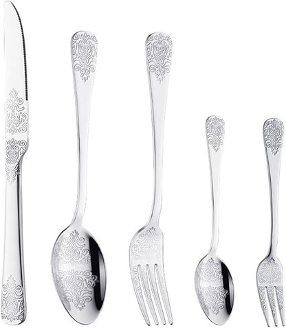 IKXO Silverware Set 20 Piece Silver Flatware Set for 4,Stainless Steel Flatware Cutlery Set For Home Hotel, Kitchen Utensils Set Include Fork Knife Spoon,Mirror Polished,Dishwasher Safe