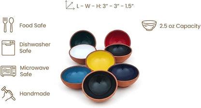 Terracotta Pinch Bowls Set of 8 – Small Ceramic Prep Bowls for Spices, Sauces & Dips – Mini Dipping Bowl for Kitchen Prep, Serving & Charcuterie – Colorful Handmade-Style Bowl