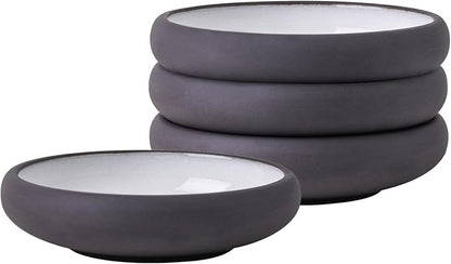 Uaral Matte Black Salad Plate,Dinner Plates and Bowls Set,Stoneware Dessert Plate Set,Appetizer Plates Set of 4,5.5 inch,14 oz(Color Clay and White)