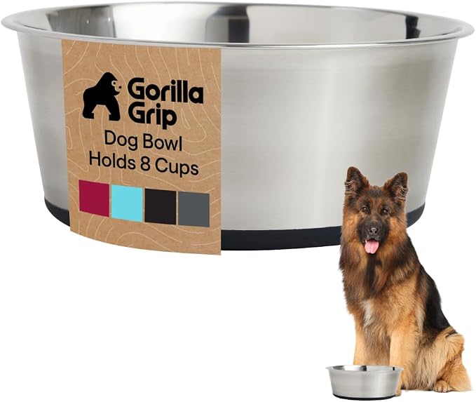 GORILLA GRIP Dog Bowl, Holds 8 Cups, Food Grade 304 Stainless Steel Food and by Unknown