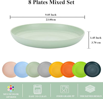 Berglander 9 Inch Plastic Deep Dinner Plates Set of 8 Colors, Reusable and - Image 2