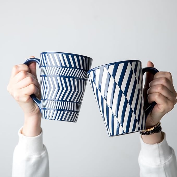 Ceramic Mug 15 Ounce Blue and White Zebra Stripe 3D Embossed Mug, Large Coffee - Image 2